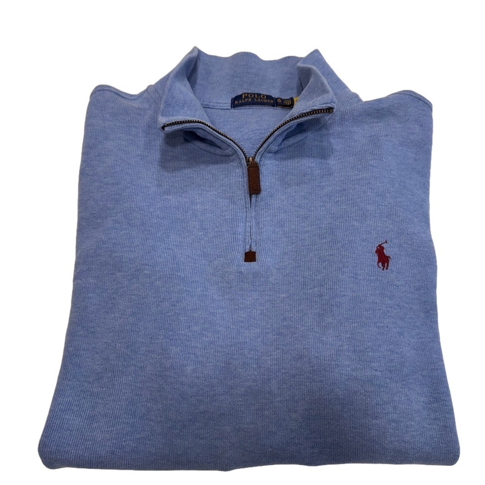 POLO RALPH LAUREN Men’s  1/4 Zip Pullover Sweater w Pony Logo Blue Sz XL